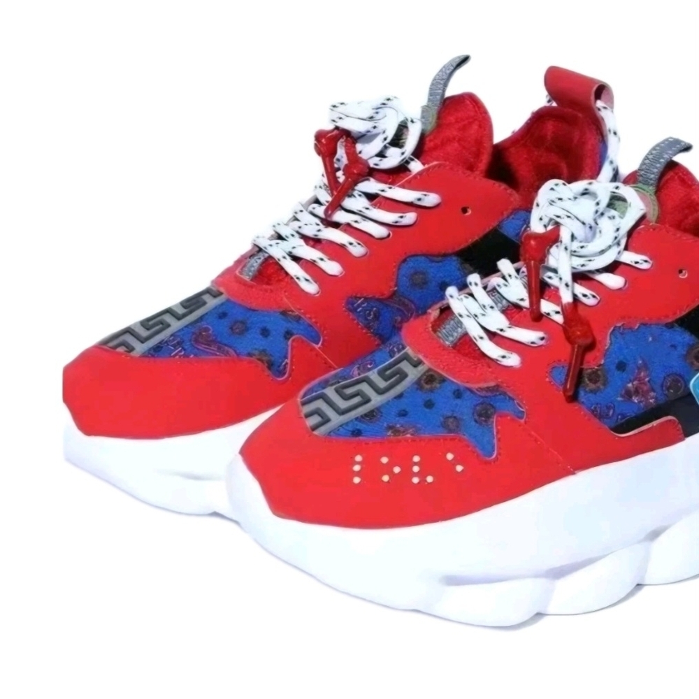 Versace Red & Blue Chain Reaction-Style Sneaker EU 45 US Mens Size 11.5 -12 - Picture 3 of 8